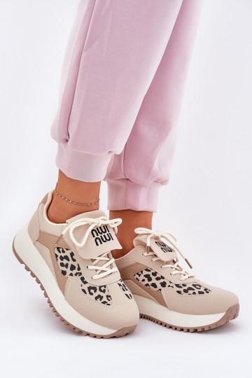 Sportiniai batai Sportiniai bateliai Moterims ant platformos Leopard Beige Pumbes
