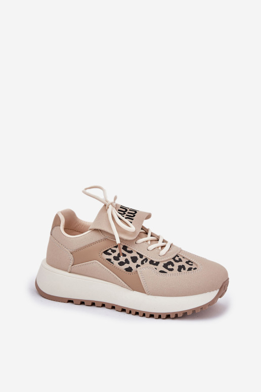 Sportiniai batai Sportiniai bateliai Moterims ant platformos Leopard Beige Pumbes