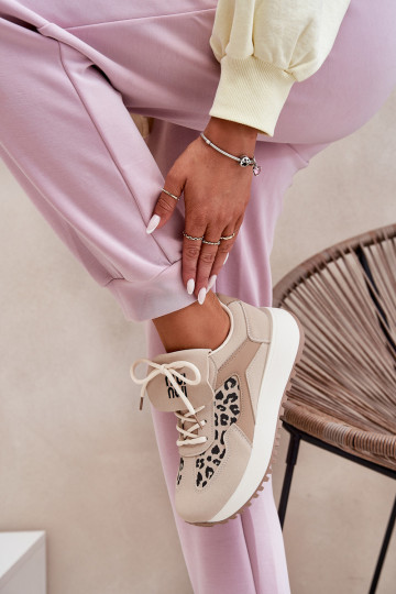 Sportiniai batai Sportiniai bateliai Moterims ant platformos Leopard Beige Pumbes