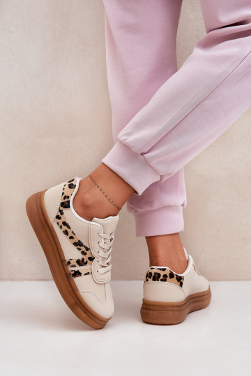 Moteriški sportbačiai ant platformos Leopard Beige Totter