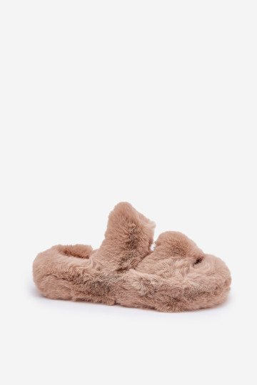 Moteriškos kailinės šlepetės ant platformos Khaki Talfedi 2