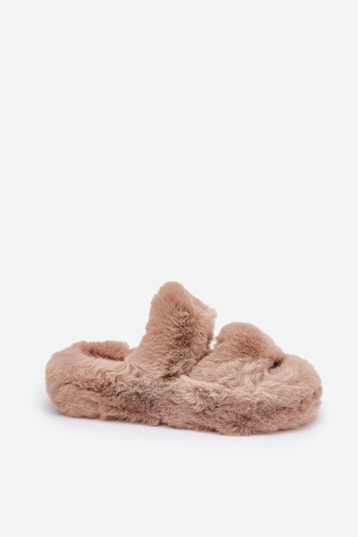 Moteriškos kailinės šlepetės ant platformos Khaki Talfedi