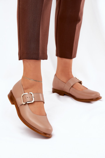 Laura Messi 2980 tamsiai smėlio spalvos moteriški žemi batai su sagtimi