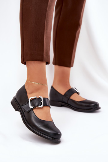 Laura Messi 2980 juodi odiniai moteriški žemi batai su sagtimi