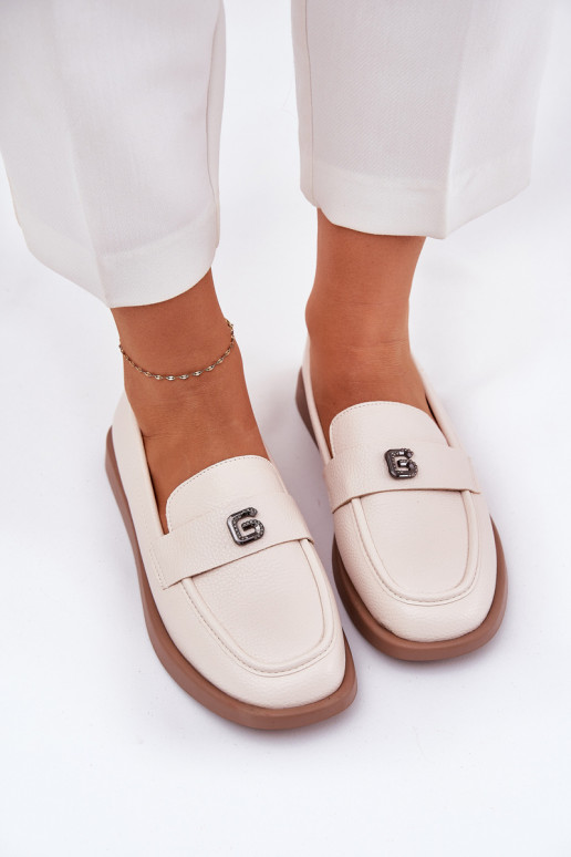 Elegantiški moteriški mokasinai su smulkia dekoratyvine detale Vinceza 62208 Beige