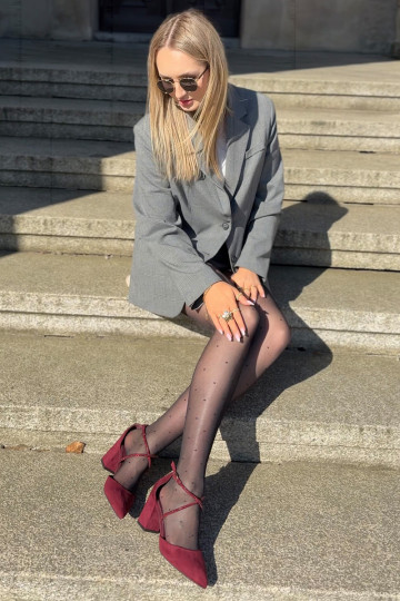 Smailių pirštų siurbliai su puoštais dirželiais ant blokinio kulno Burgundy Verithas