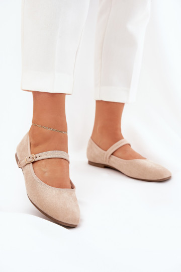 Balerinos su dirželiu ir sagtimi Eco Suede Beige Vikilora