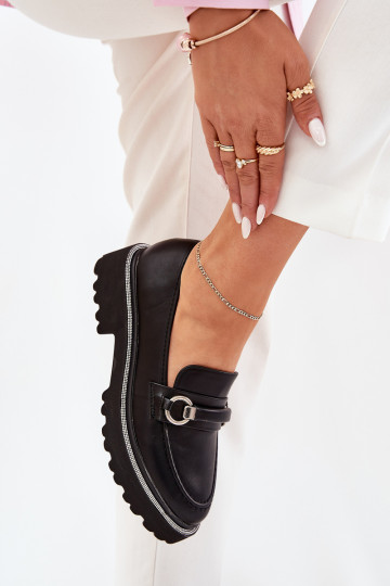 Moteriški mokasinai, dekoruoti cirkonio juoda patina