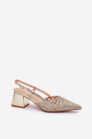 Aukštakulniai sandalai su pynėmis ir smailiais pirštais Gold Resterri 2