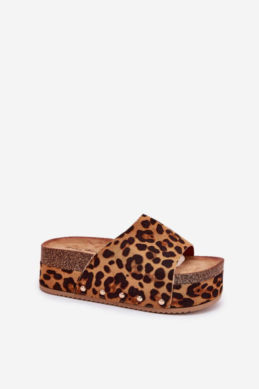 Moteriškos šlepetės ant didžiulės platformos Eco Suede Panther Brown Vinnibe