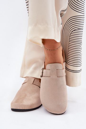 Moteriškos klumpės ir platforminiai šlepetės su sagtimi smėlio spalvos Selio