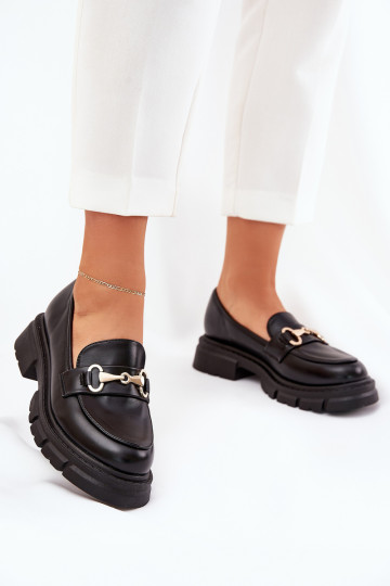 Moteriški mokasinai su aukso detalėmis Eco Leather Black Gemitha
