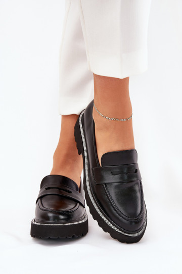 Moteriški ekologiški odiniai mokasinai su cirkoniais, juoda Wilamla