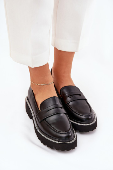 Moteriški ekologiški odiniai mokasinai su cirkoniais, juoda Wilamla