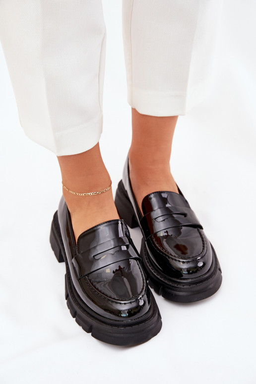 Moteriški lakinės odos mokasinai juodi Elearionna