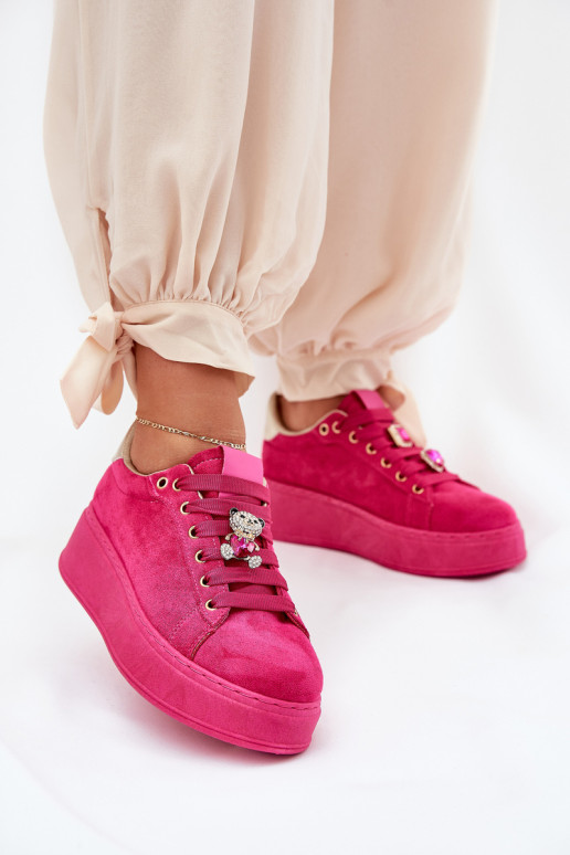 Moteriški sportbačiai ant platformos su meškiuku Fuksija Vailina