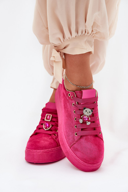 Moteriški sportbačiai ant platformos su meškiuku Fuksija Vailina