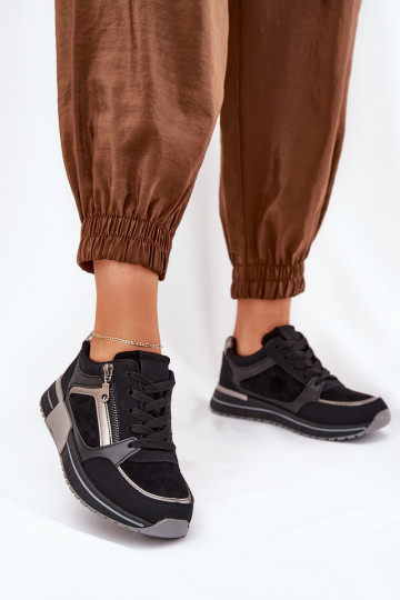 Moteriški sportiniai bateliai su užtrauktuku ant platformos Black Larys