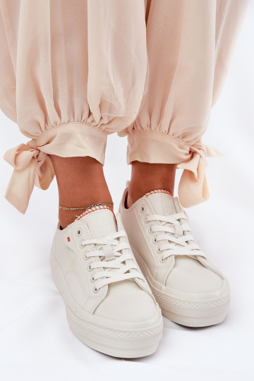 Moteriški sportbačiai ant platformos, pagaminti iš ekologiškos odos Big Star RR274A297 šviesiai smėlio spalvos