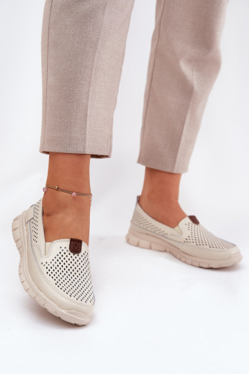 Ažūrinės balerinos, pagamintos iš natūralios odos Vinceza 95336 Beige