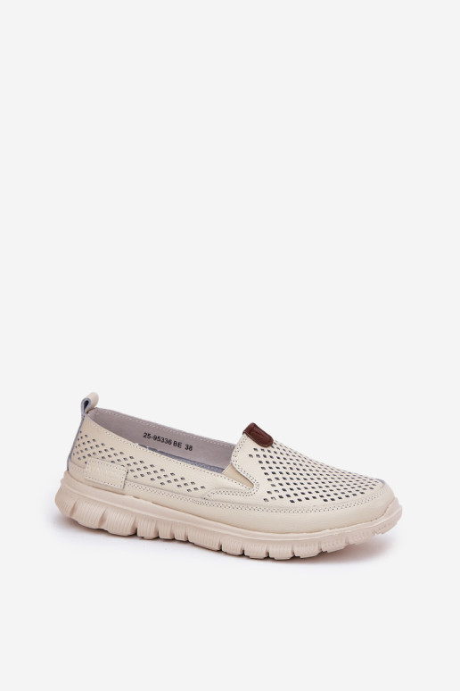 Ažūrinės balerinos, pagamintos iš natūralios odos Vinceza 95336 Beige