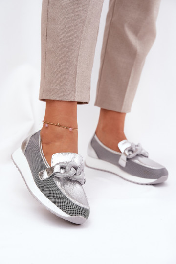 Moteriški odiniai batai su dekoracija D&A LR51-966 Sidabras