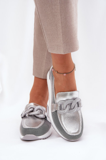 Moteriški odiniai batai su dekoracija D&A LR51-966 Sidabras