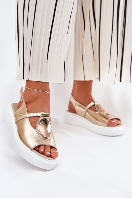 Odiniai elegantiški moteriški sandalai S.Barski GR51-603 Auksiniai