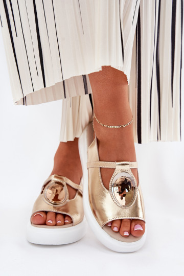 Odiniai elegantiški moteriški sandalai S.Barski GR51-603 Auksiniai