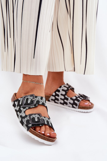 Moteriškos šlepetės su sagtimis ir blizgučiais S.Barski RB51-006 juoda