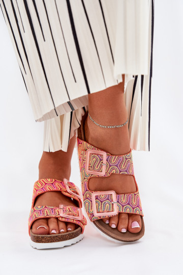 Moteriškos šlepetės su sagtimis ir blizgučiais S.Barski RB51-006 oranžinė