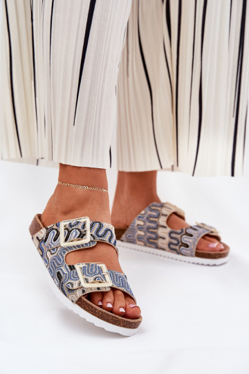 Moteriškos šlepetės su sagtimis ir blizgučiais S.Barski RB51-006 Beige