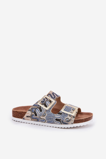 Moteriškos šlepetės su sagtimis ir blizgučiais S.Barski RB51-006 Beige 2