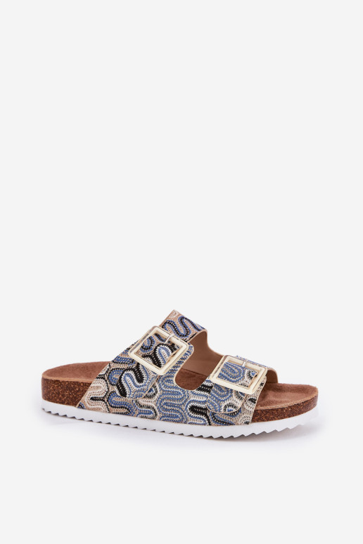 Moteriškos šlepetės su sagtimis ir blizgučiais S.Barski RB51-006 Beige