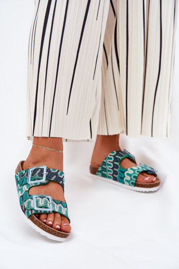 Moteriškos šlepetės su sagtimis ir blizgučiais S.Barski RB51-006 žalia