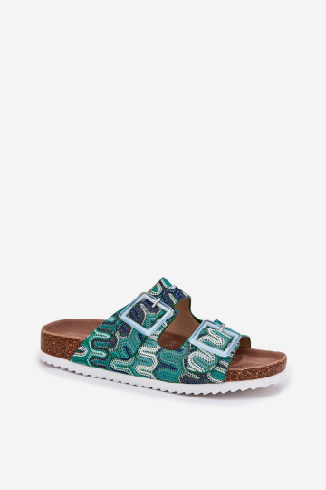 Moteriškos šlepetės su sagtimis ir blizgučiais S.Barski RB51-006 žalia 2