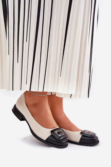 Odinės balerinos su puošmena D&A MK51-059 Smėlio spalvos