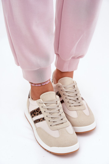 Moteriški sportbačiai, pagaminti iš Eco Suede Leopard Beige Marinils