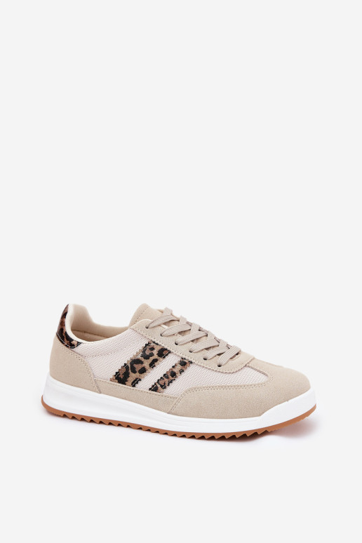 Moteriški sportbačiai, pagaminti iš Eco Suede Leopard Beige Marinils