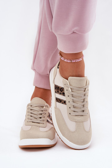 Moteriški sportbačiai, pagaminti iš Eco Suede Leopard Beige Marinils