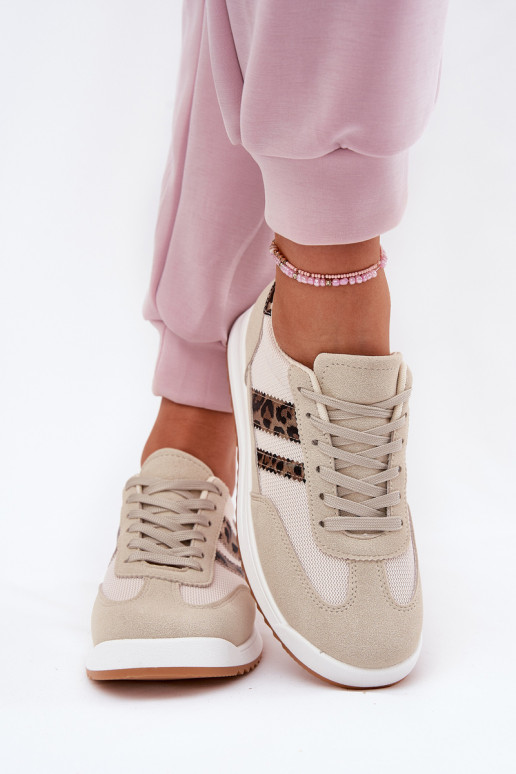 Moteriški sportbačiai, pagaminti iš Eco Suede Leopard Beige Marinils