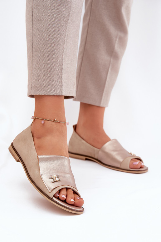 Odinė elegantiška atviro piršto balerinos Zazoo 1865 Beige