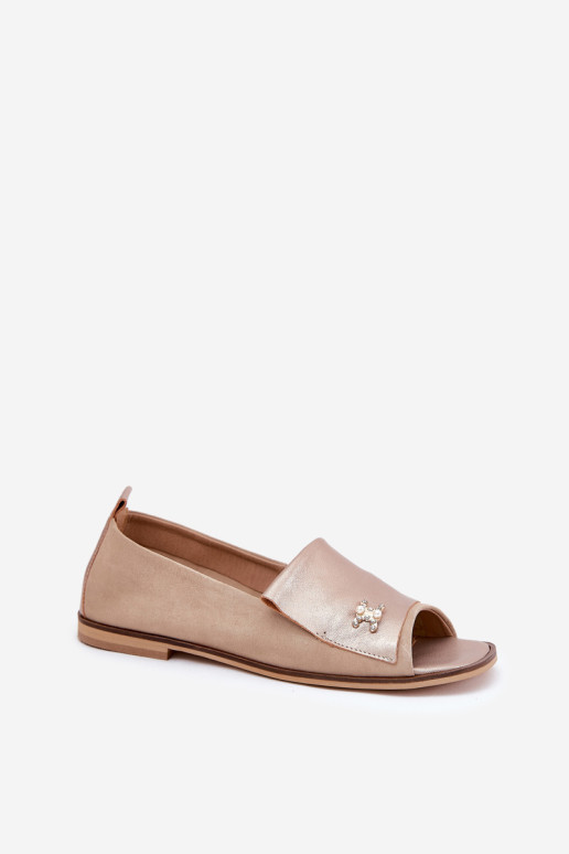 Odinė elegantiška atviro piršto balerinos Zazoo 1865 Beige