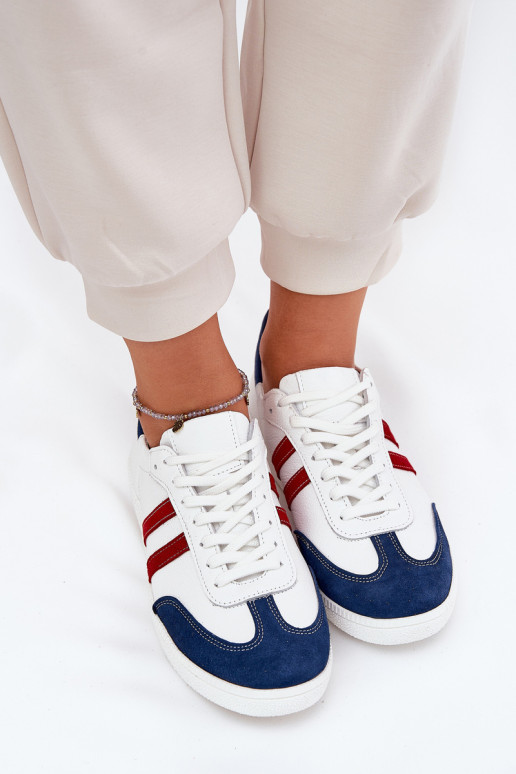 Zazoo N1068 odiniai žemi sportbačiai, moteriški, balti tamsiai mėlyni