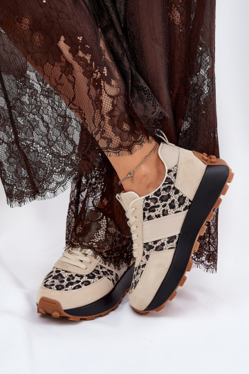 Zomšiniai moteriški sportbačiai ant platformos Panther Vinceza 66793 smėlio spalvos