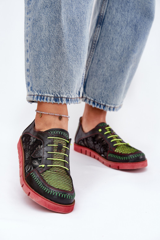 Maciejka 06784-20 Juodi raštuoti moteriški odiniai žemi batai