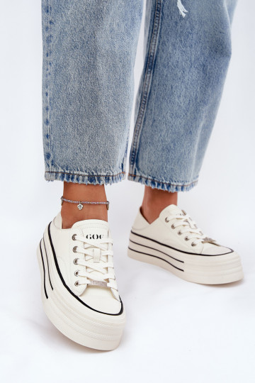 Odiniai moteriški sportbačiai ant platformos GOE RR2N4106 balti