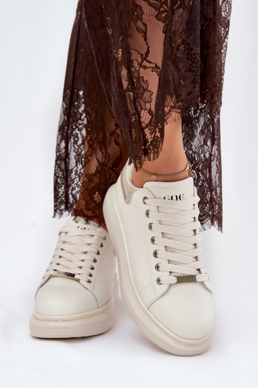 Odiniai moteriški sportbačiai ant platformos GOE RR2N4004 Smėlio spalvos