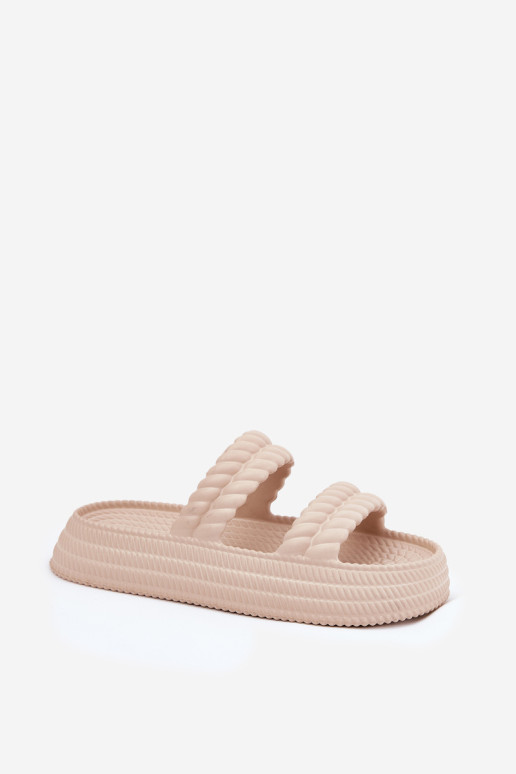 Šviesios putplasčio moteriškos šlepetės ant platformos S.Barski ZK51-001 smėlio spalvos