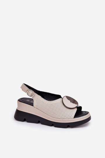 Odiniai moteriški sandalai ant pleišto su puošmena S.Barski LR51-788 Beige 2